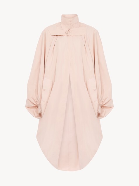 Oversized high-neck cape coat in cotton poplin