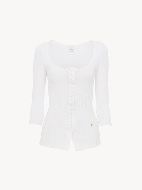 Scoop-neck fitted cardigan in cotton