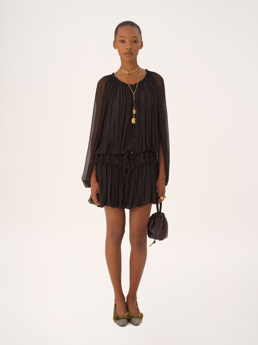 Mini cape dress in silk mousseline - 3
