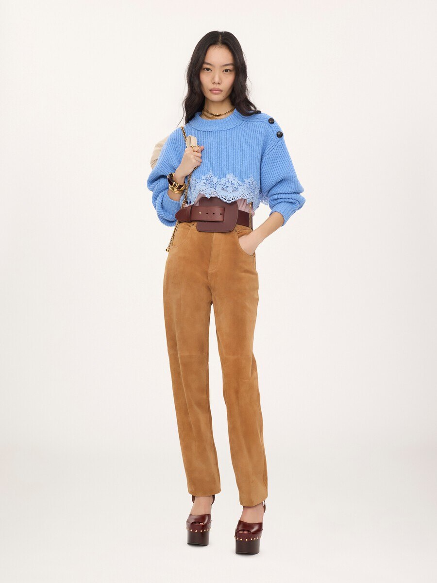 Cropped sweater in a merino wool knit & lace - 3