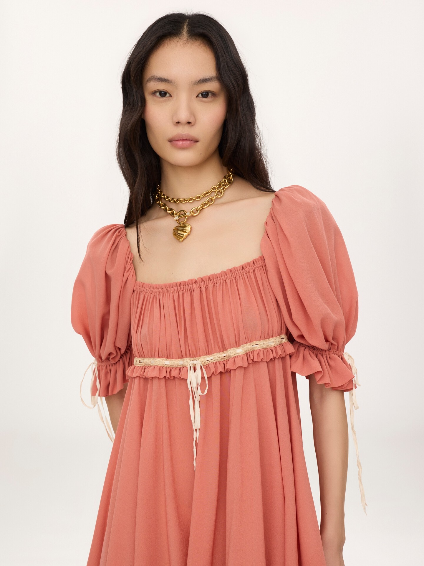 Minivestido de manga abullonada de georgette de seda - 6
