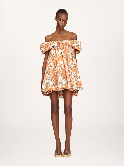 Off-the-shoulder mini dress in cotton poplin