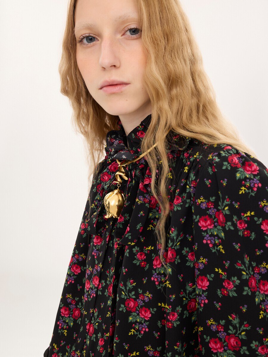 Tie-front ruffled blouse in cr&ecirc;pe de chine - 7