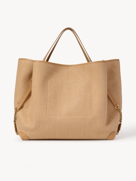 Bolso de doble asa Chlo&eacute; Clover grande de fibras de efecto rafia