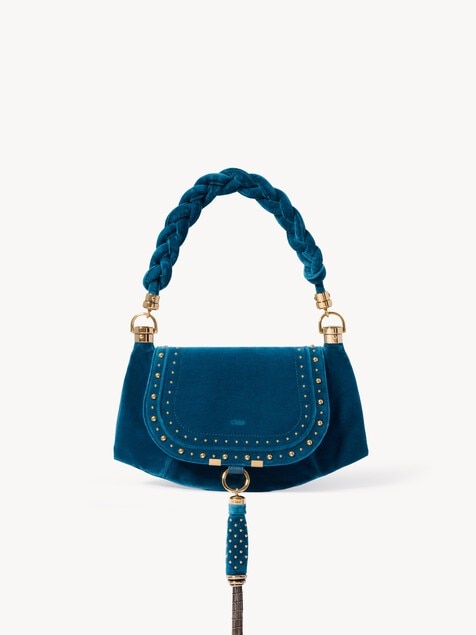 Small Marcie Foulard hobo bag in velvet with studs