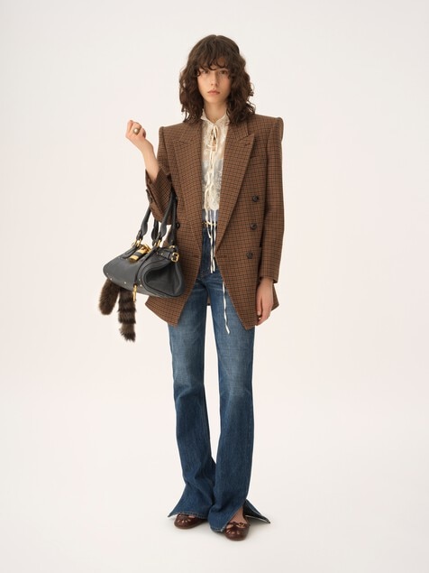 Tailored double-breasted jacket in houndstooth wool