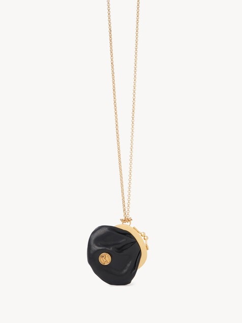 Micro Horse Medal coin purse necklace in grained leather