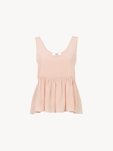Gathered sleeveless top in crêpe de chine