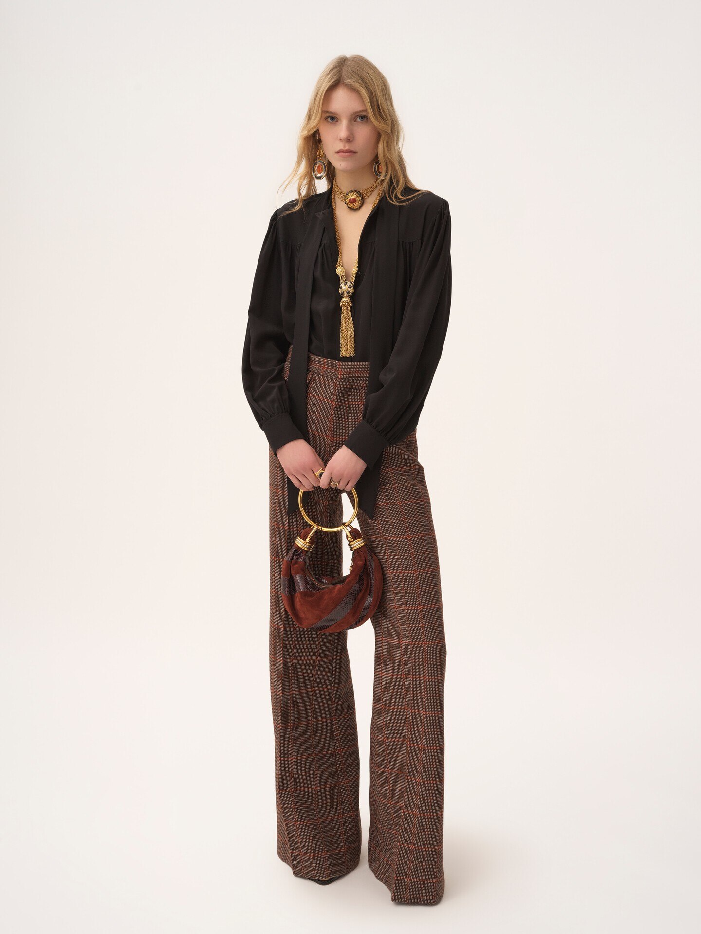 High-rise flared trousers in wool check - 3