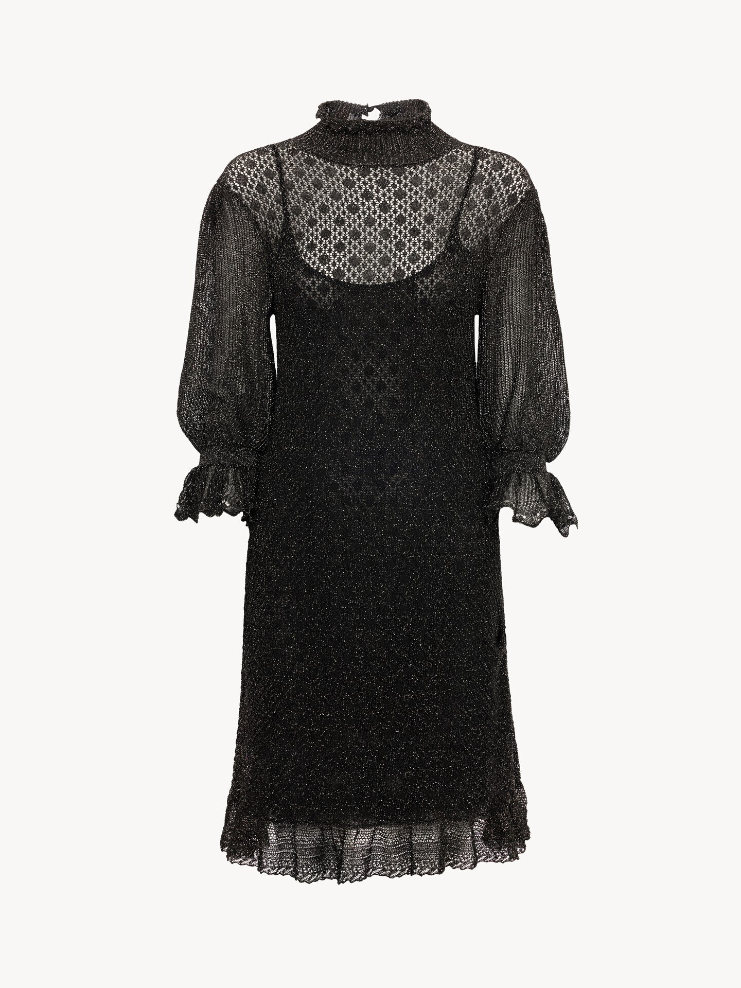 Ruffled puff-sleeve mini dress in a lurex knit - 2