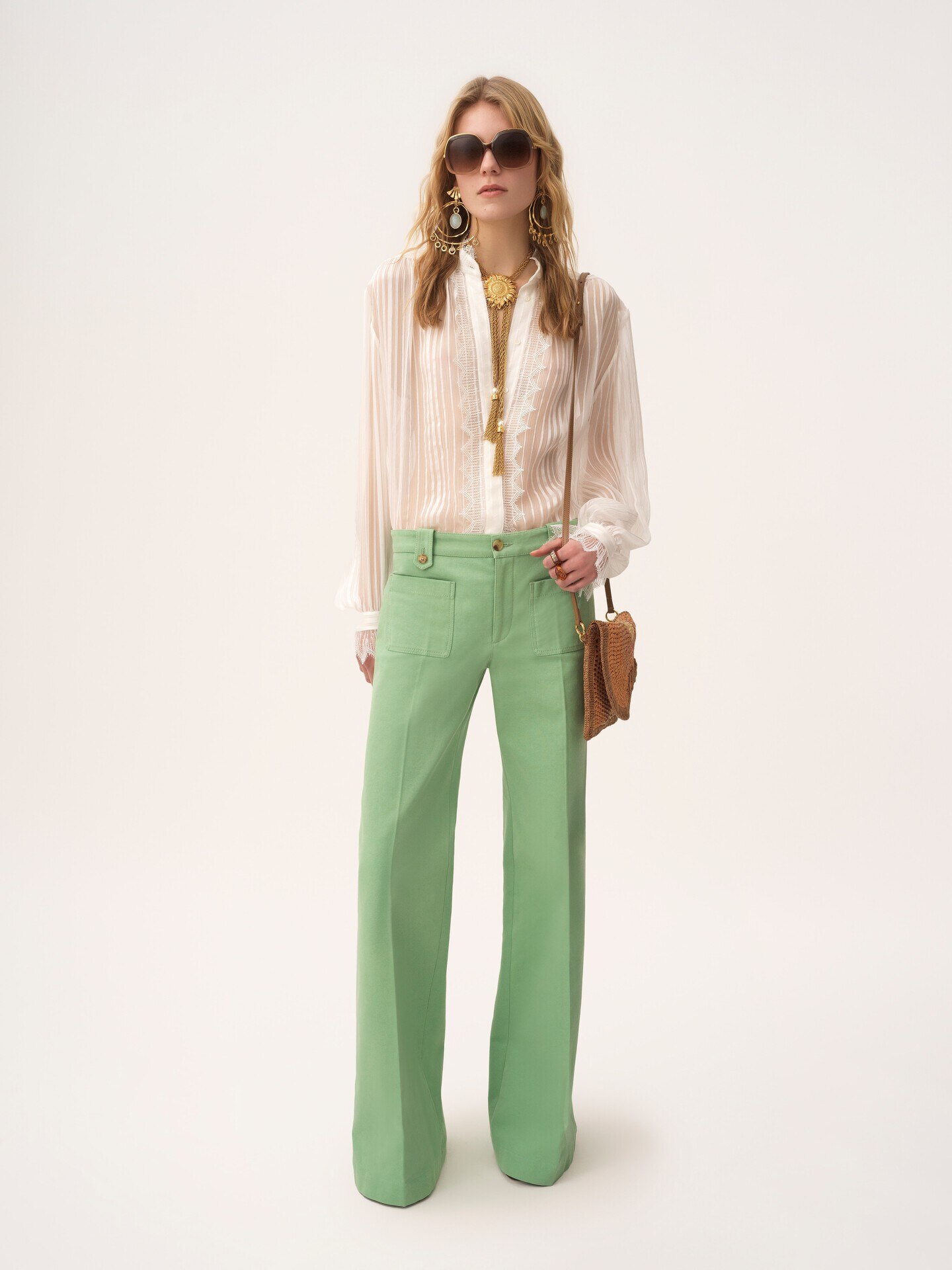 Gathered blouse in silk mousseline & lace - 3