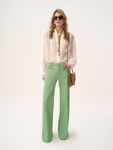 Gathered blouse in silk mousseline & lace