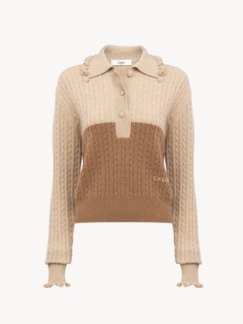 Jersey con cuello de punto de lana y cachemira