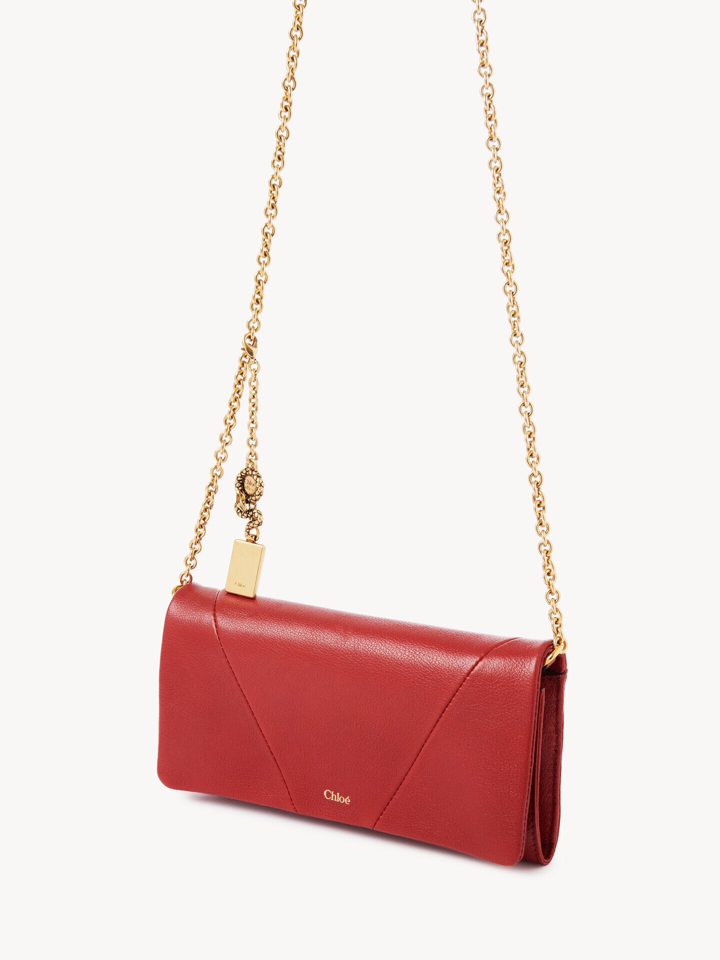 Chloé Spin flap wallet on chain in grained leather - 4