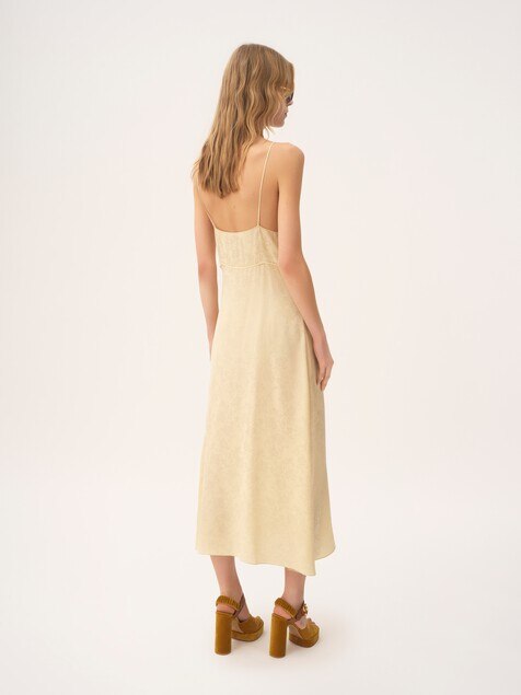 Thin-strap midi dress in silk jacquard & lace