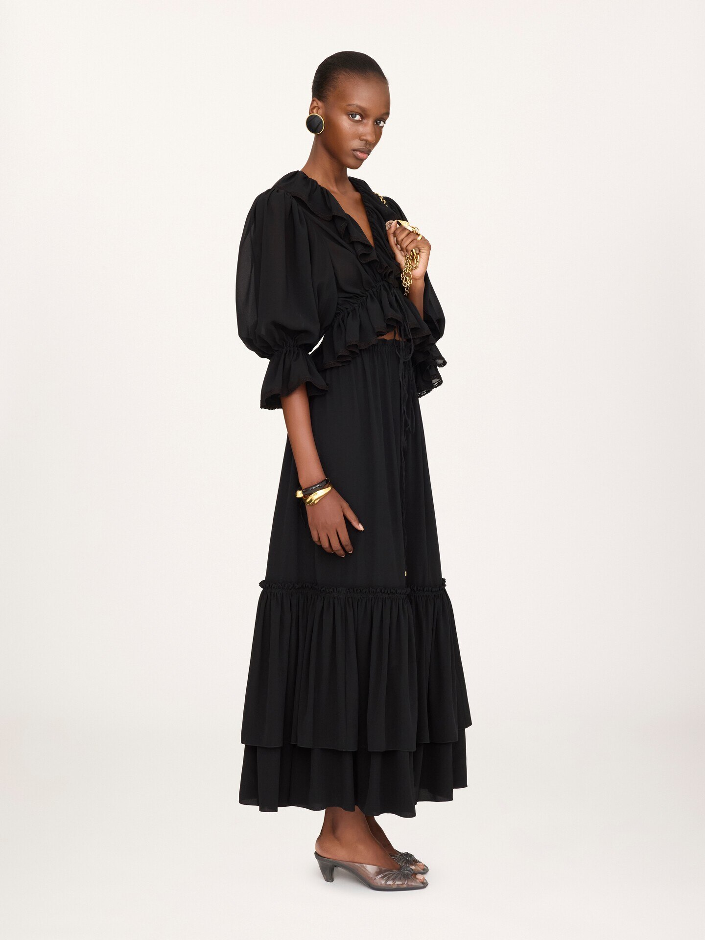 Long ruffled skirt in cr&ecirc;pe de chine - 6