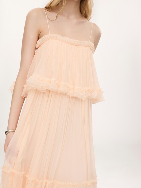 Thin-strap long dress in silk mousseline