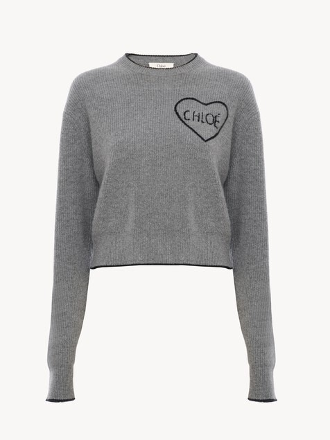 Cropped fitted logo sweater in a wool knit