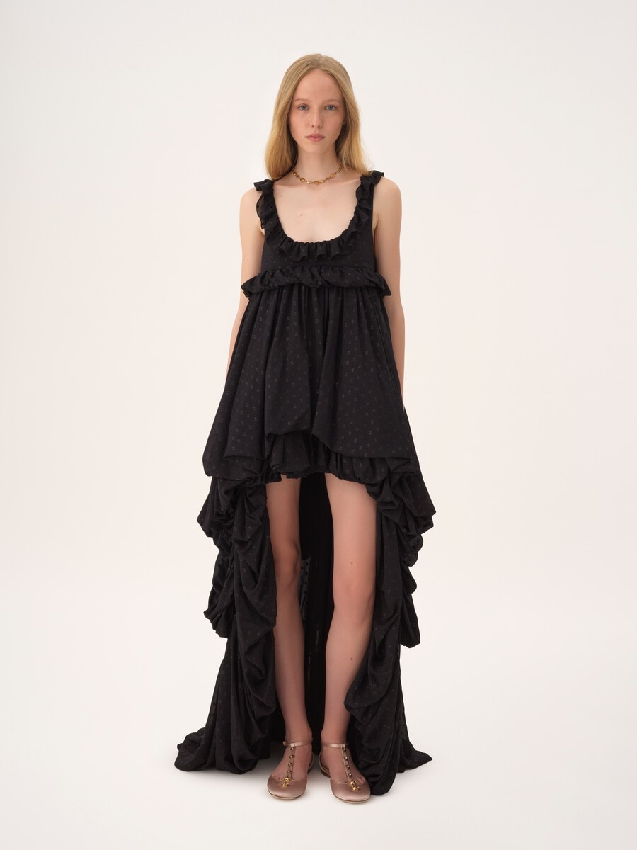 High-low sleeveless dress in silk georgette jacquard & lurex - 3