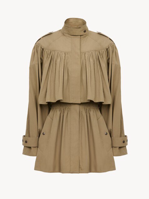Gabardina corta de cuello alto de popelina de algod&oacute;n