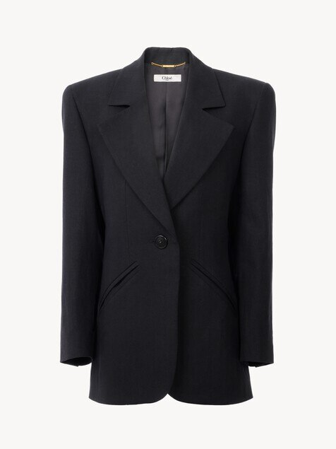 Oversized tailored jacket in linen cr&ecirc;pe