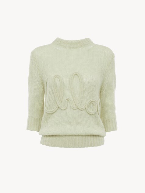 Elbow-sleeve logo jumper in alpaca wool & silk knit