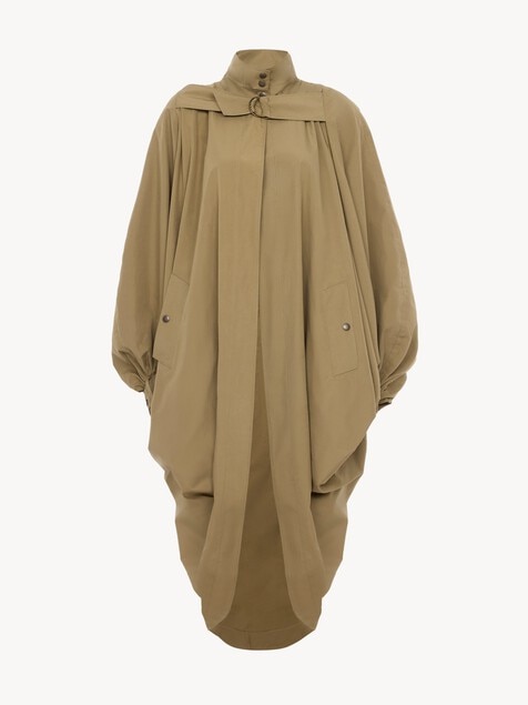 Oversized high-neck cape coat in cotton poplin