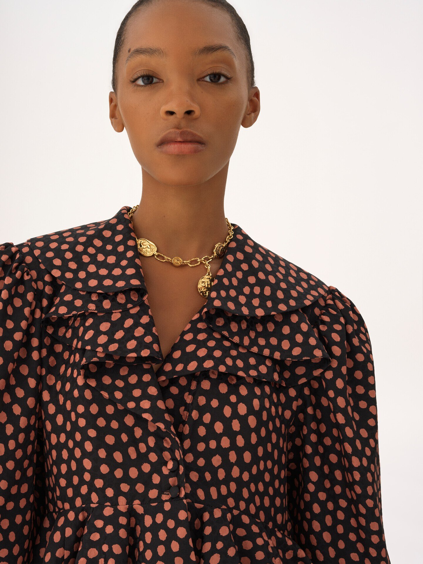 V-neck ruffled top in silk jacquard - 9