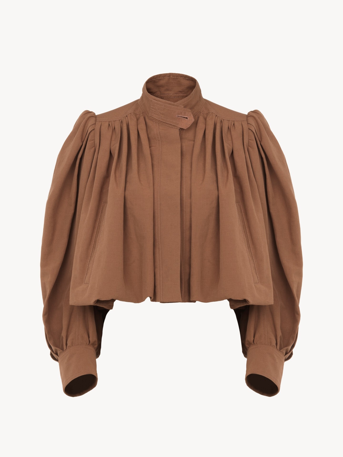 Chaqueta con fruncido globo de lino y algod&oacute;n - 1