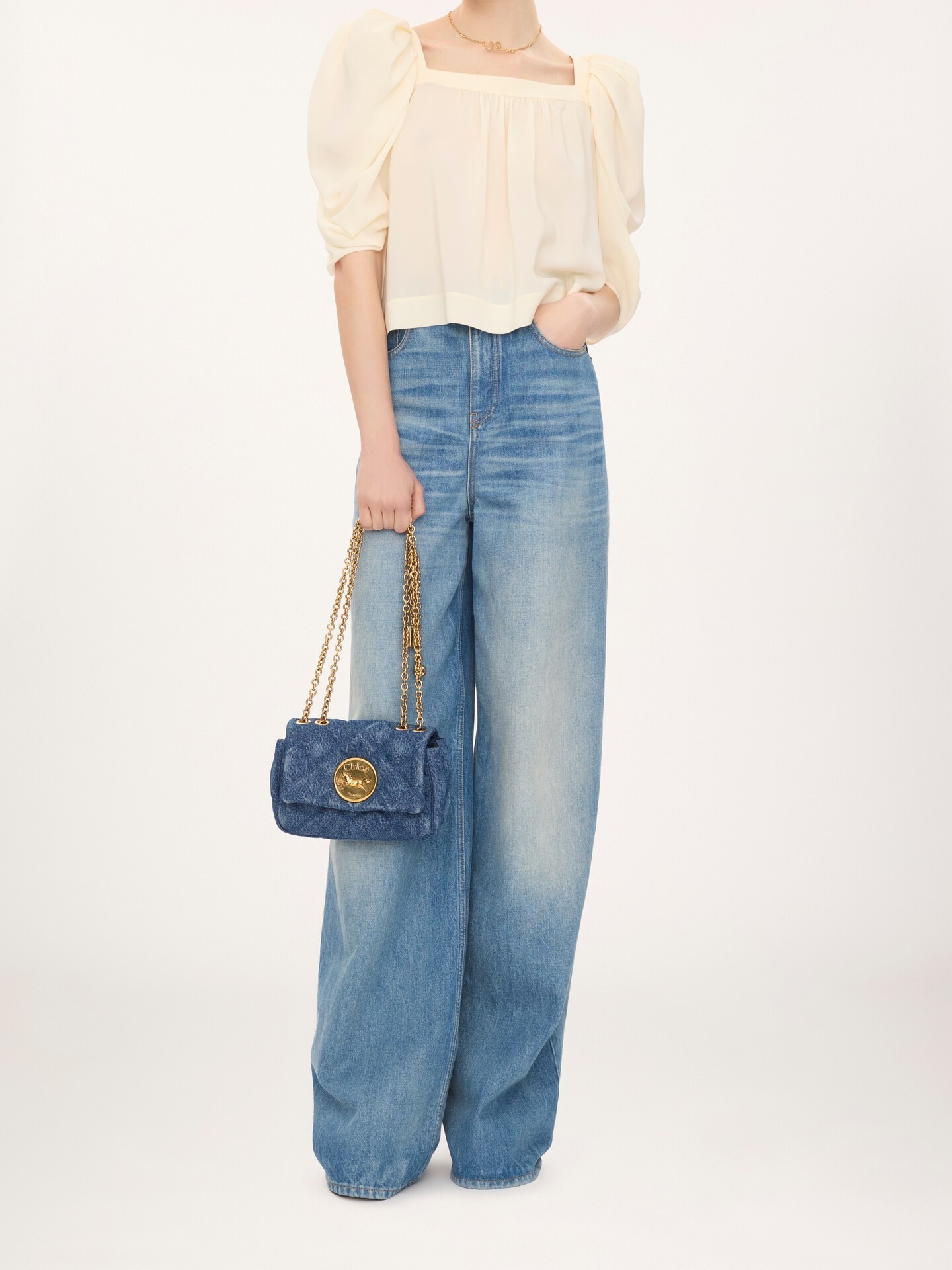 Bolso de hombro peque&ntilde;o Chlo&eacute; Heritage de tejido vaquero - 8
