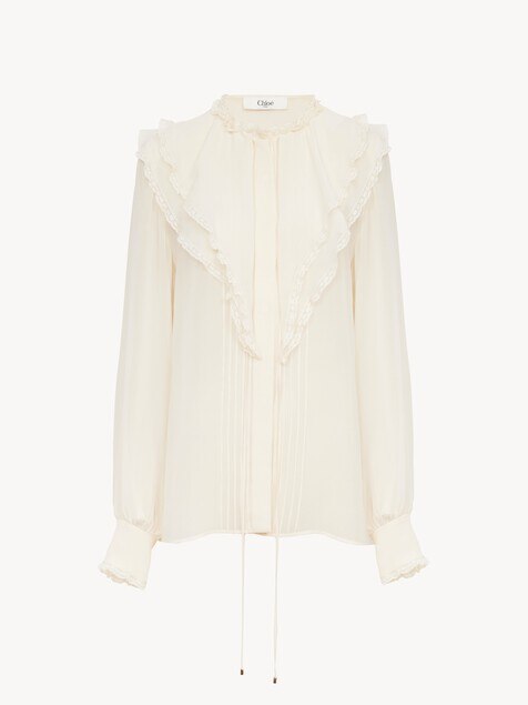 Ruffled blouse in silk georgette