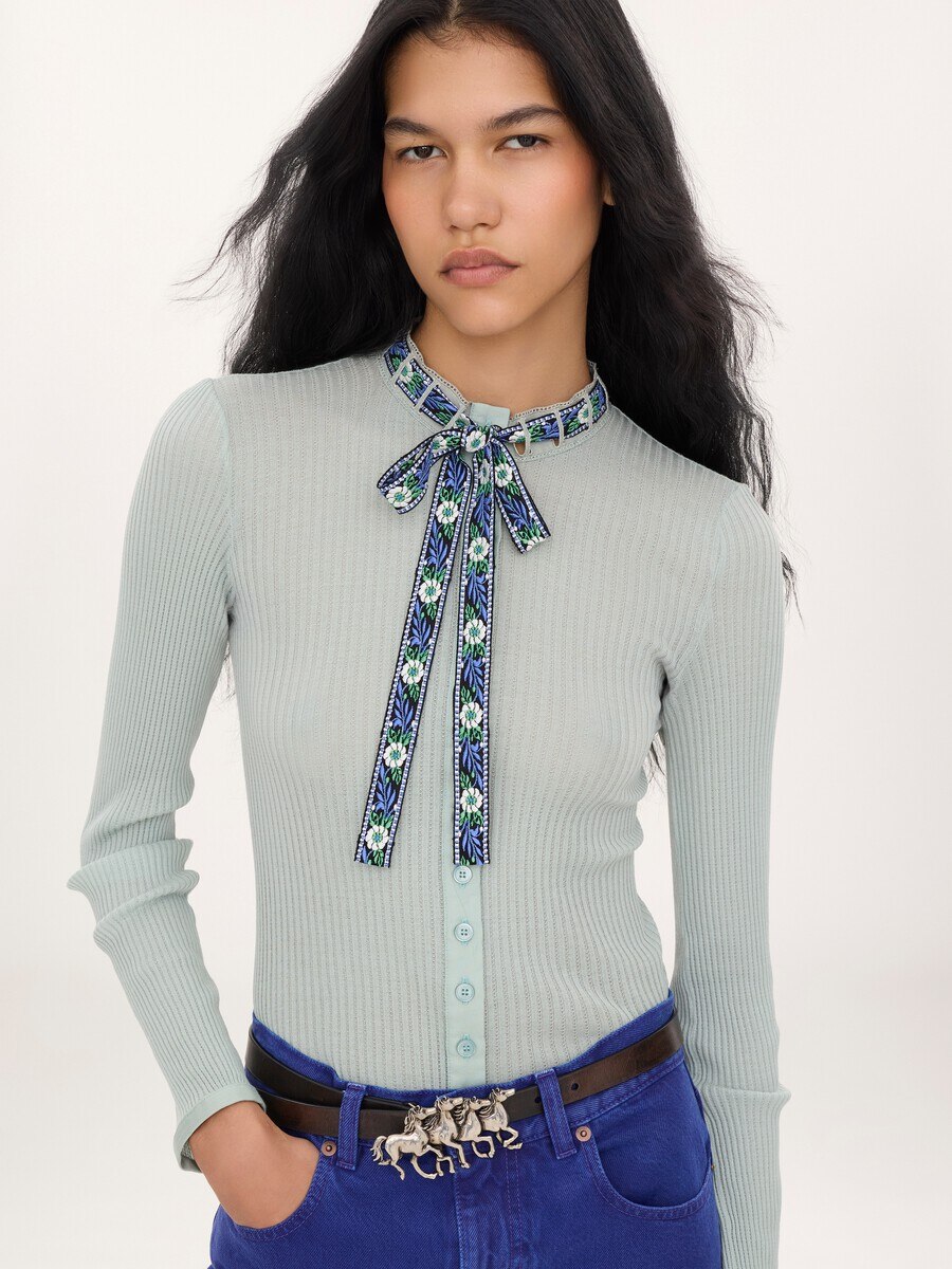 Tie-front fitted cardigan in cotton - 4