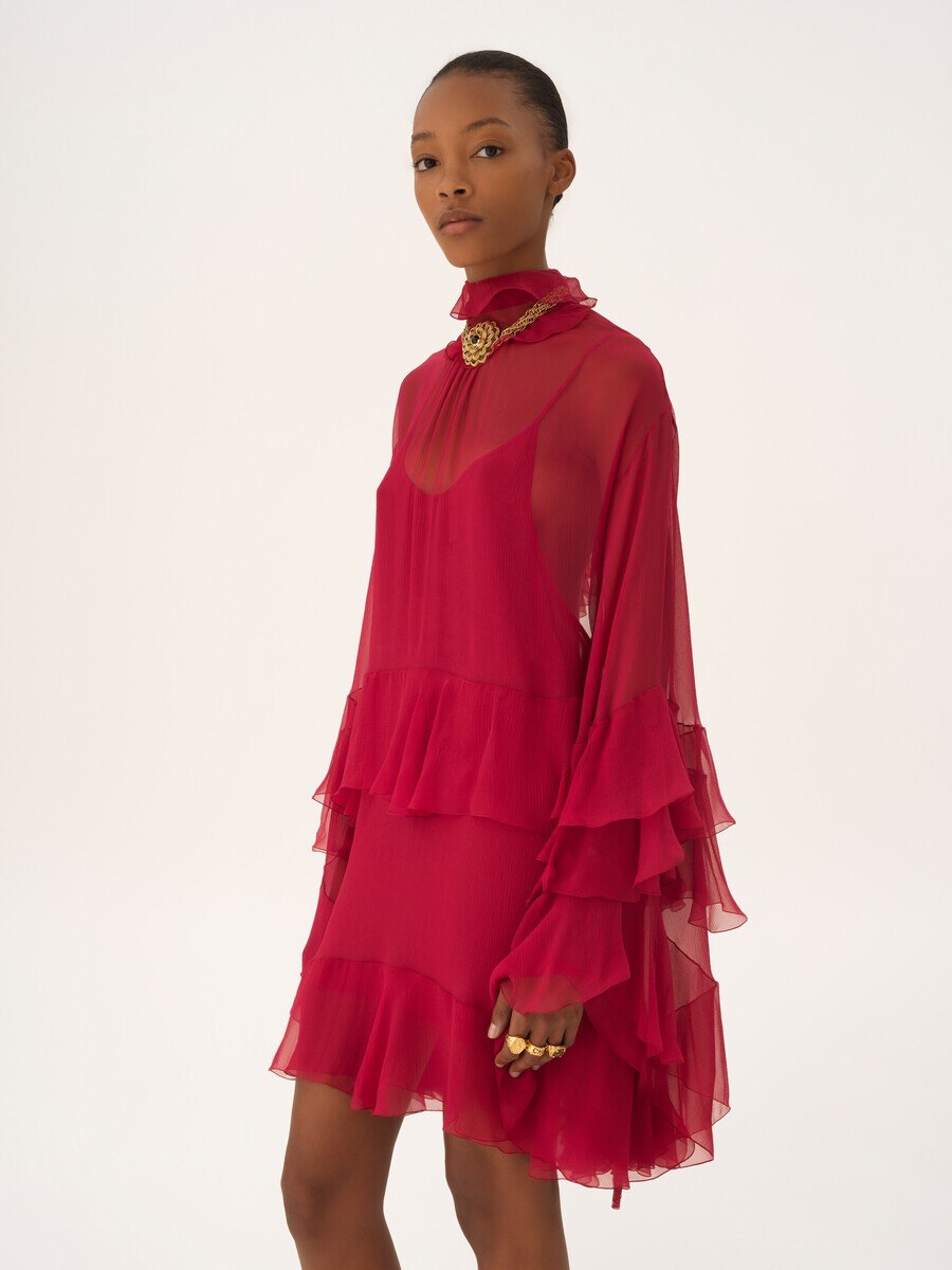 Ruffled mini dress in silk mousseline - 4