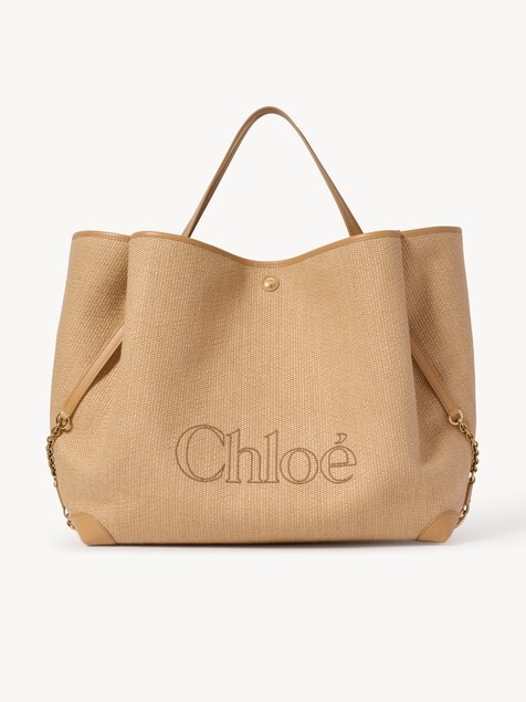 Bolso de doble asa Chlo&eacute; Clover grande de fibras de efecto rafia