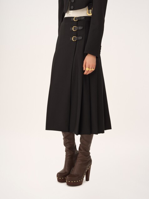 Pleated midi skirt in wool grain de poudre