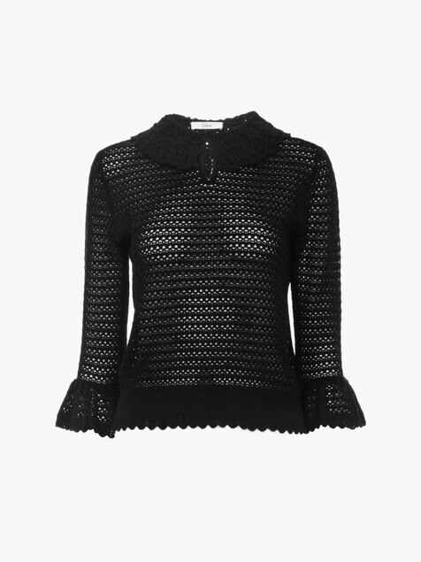 Elbow-sleeve collared jumper in a wool knit