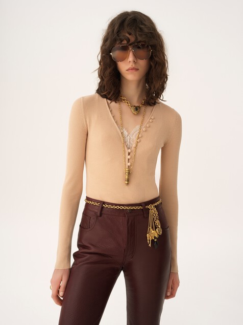 Camisa Henley de punto de lana merina