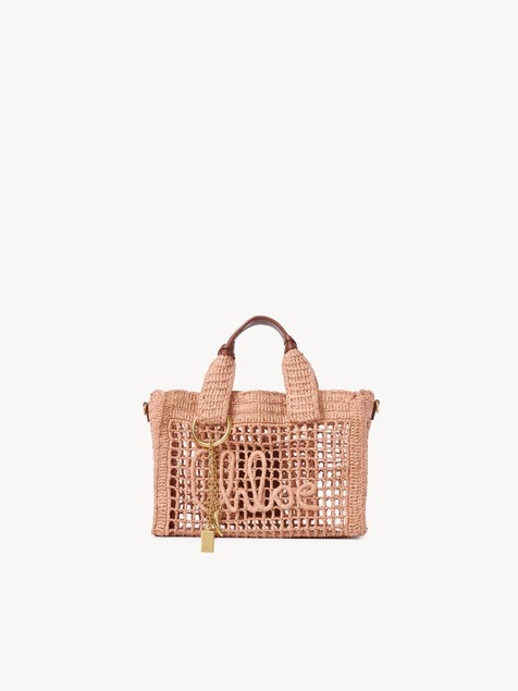 Bolso tote Summer Banana East-West peque&ntilde;o con correa de rafia