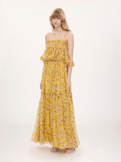 Thin-strap long dress in silk mousseline