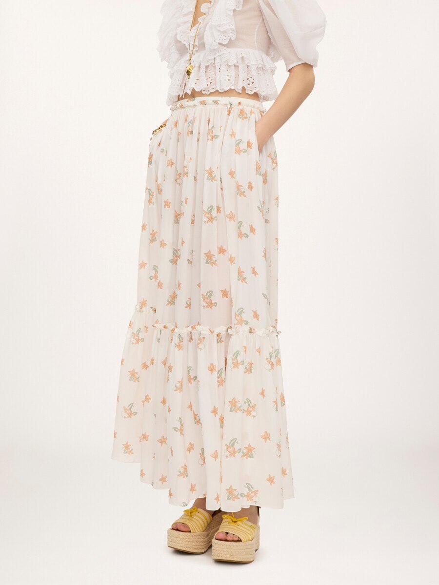 Gathered long skirt in silk charmeuse - 4