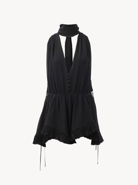 V-neck jumpsuit in silk georgette