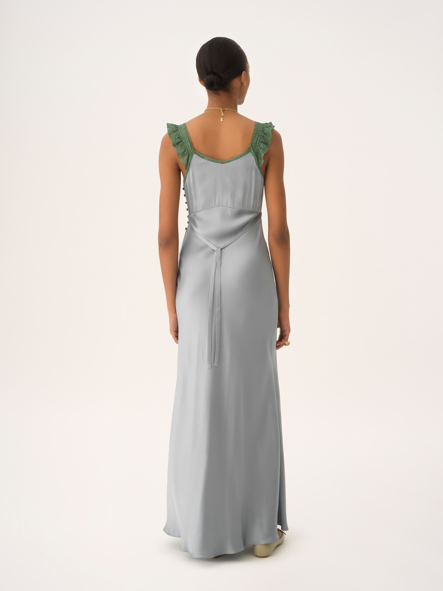 Vestido de columna sin mangas de sat&eacute;n de seda lavada y encaje - 6