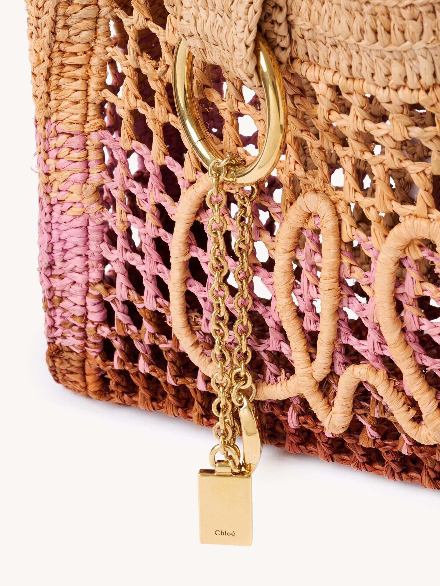 Bolso tote Summer Banana East-West peque&ntilde;o con correa de rafia - 7