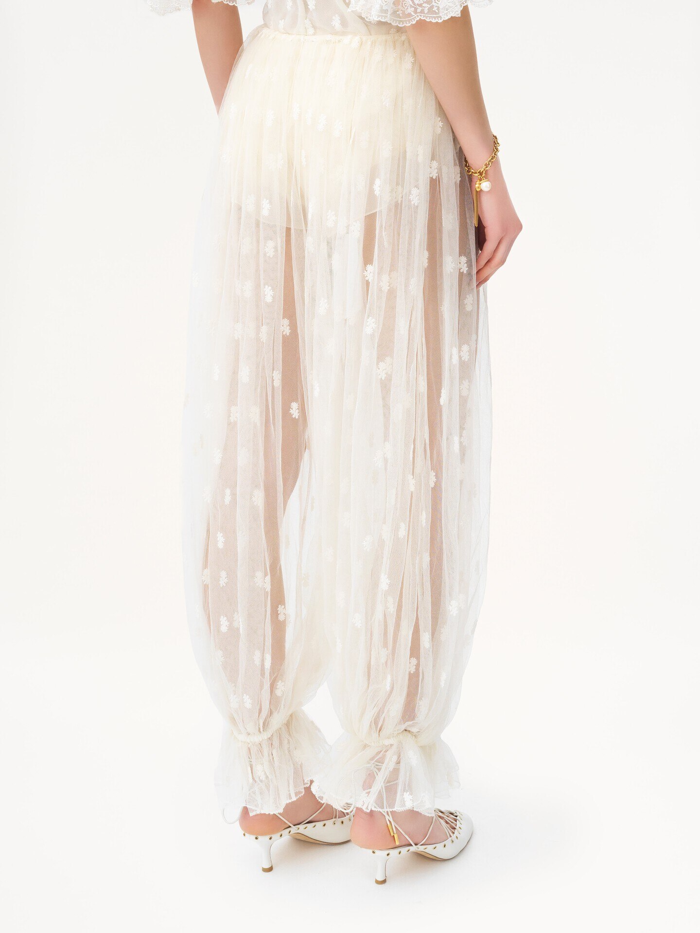 Drawstring trousers in embroidered lace - 5