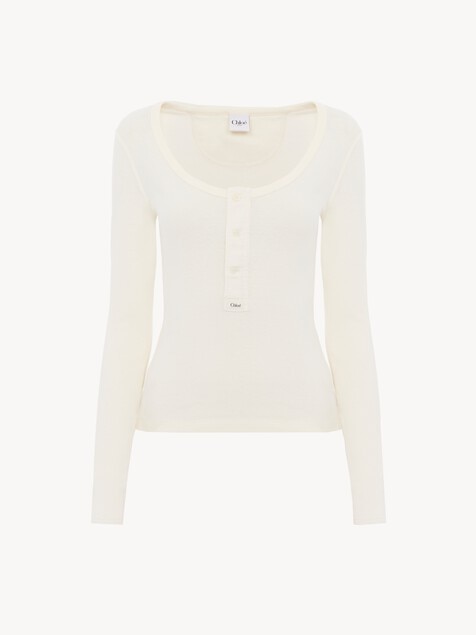 Scoop-neck Henley shirt in cotton jersey