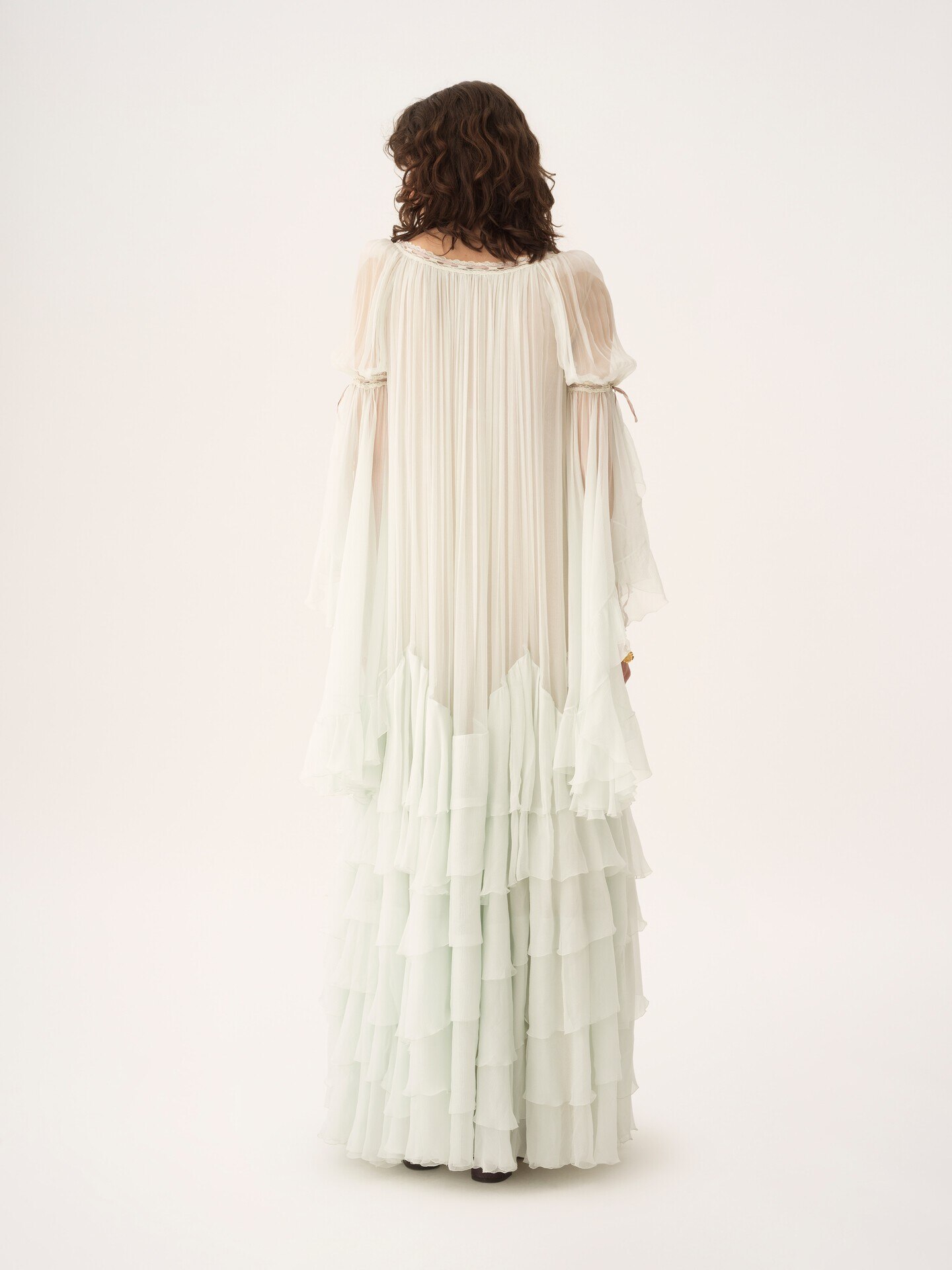 Oversized long ruffled dress in silk mousseline - 6