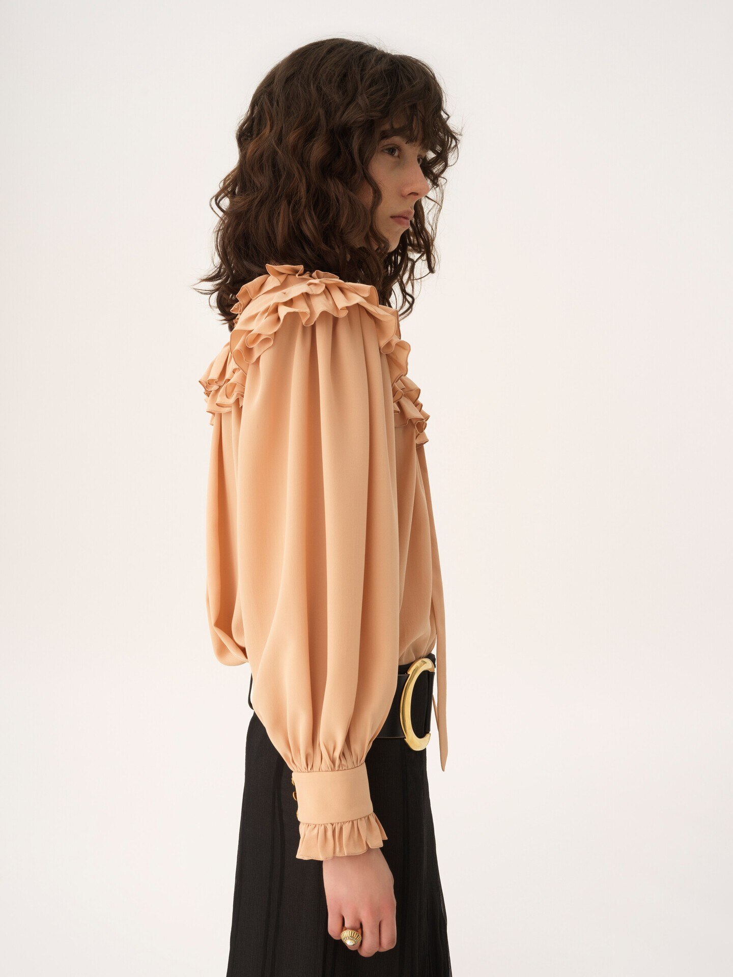 Oversized ruffle top in cr&ecirc;pe de chine - 9