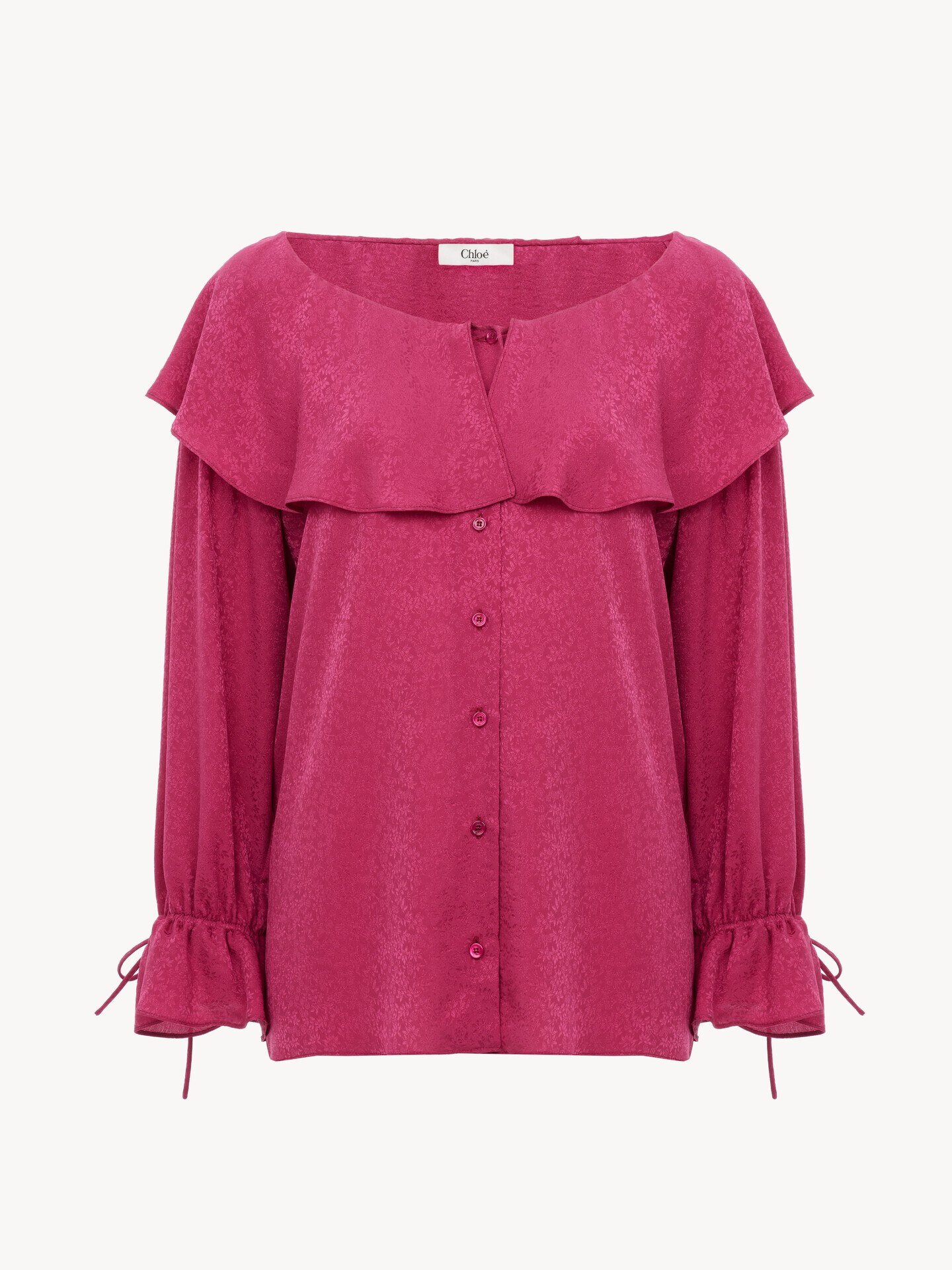 Round-neck ruffle blouse in silk jacquard - 2