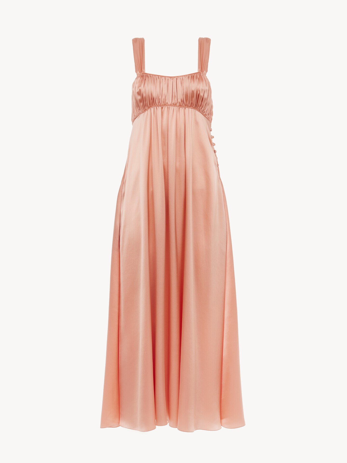 Sleeveless ruched long dress in silk satin - 2