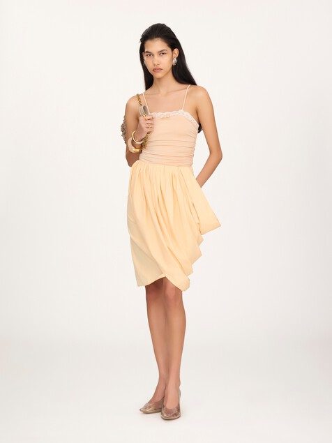 Ruched lace-trimmed bodysuit